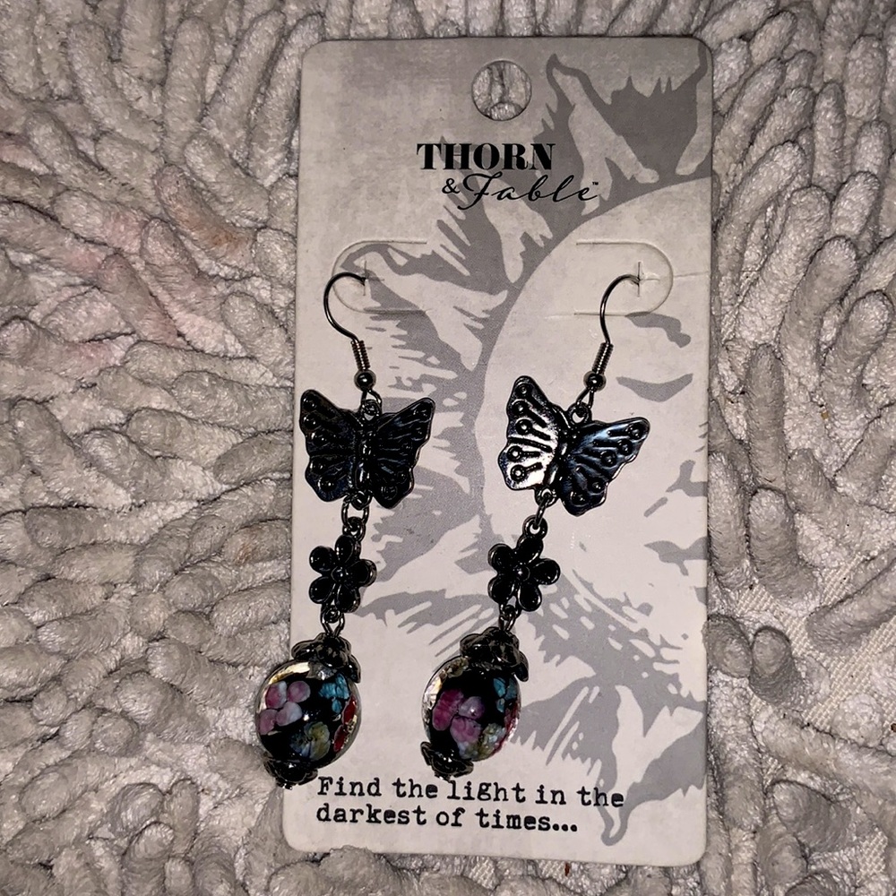 Butterfly floral charm Thorn&Fable  earrings NWT